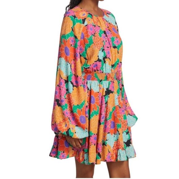 AMUR Gretal Multicolor Floral Balloon Sleeve Smocked Minidress Women's 0 NWT - Picture 2 of 13